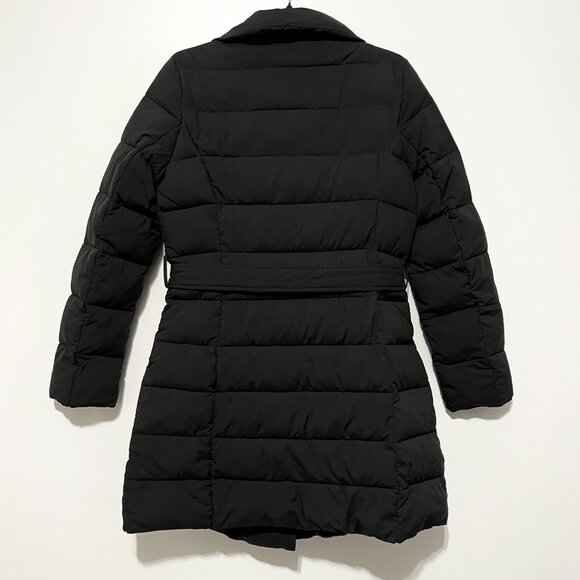 Tahari Womens Belted Puffer Coat Size M Black Asymmetrical Long Apres Ski Winter - Picture 2 of 11